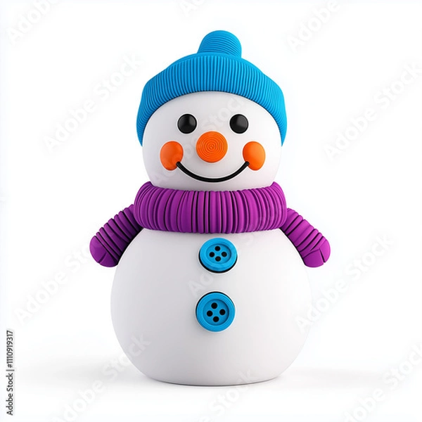 Fototapeta Cartoon Plasticine Snowman with Carrot Nose and Buttons