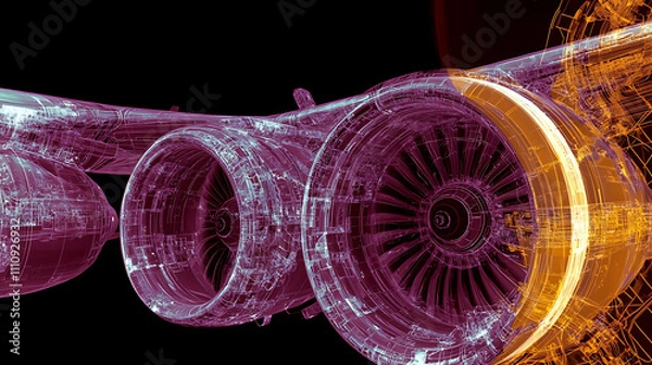 Fototapeta X-Ray Visualization of Aircraft Engine Parts Mechanical Insights from a High-Tech Aerospace Setting