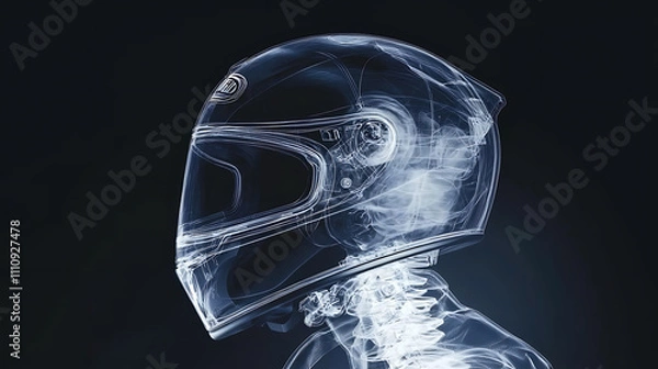 Fototapeta High-Resolution X-Ray Analysis of a Motorcyclist's Helmet in a Futuristic Studio Environment