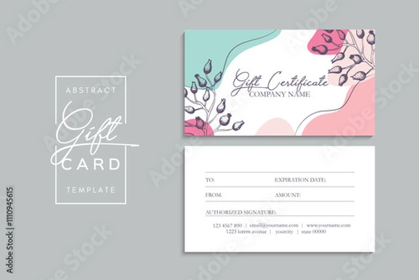 Fototapeta Set of colorful gift cards template. Modern style vector illustration of flowers for saloon, gallery, spa, shop. Gift voucher