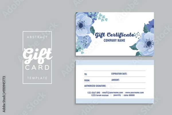 Fototapeta Set of colorful gift cards template. Modern style vector illustration of flowers for saloon, gallery, spa, shop. Gift voucher