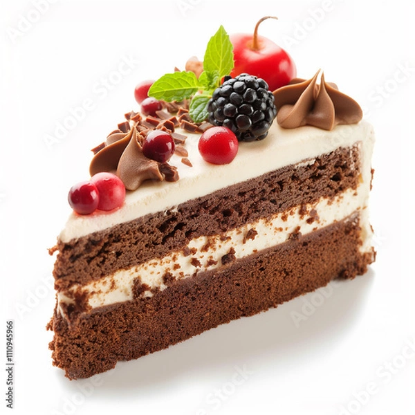 Obraz Cake pieces, fresh coffee and vanilla, isolated on white background