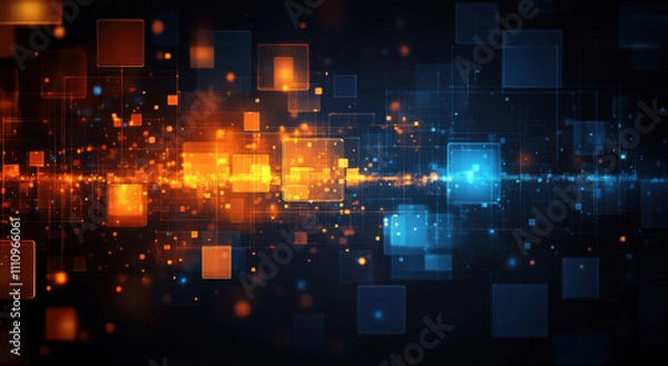 Obraz Abstract background with cubes and glowing elements, a technology concept
