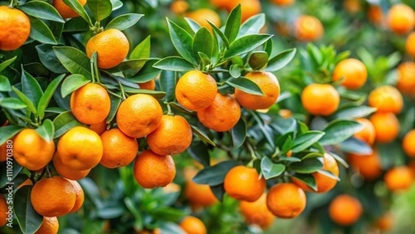 Obraz Tangerines on the bush, ripe fruits