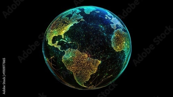 Fototapeta Holographic globe with network nodes, world connection, international business 
