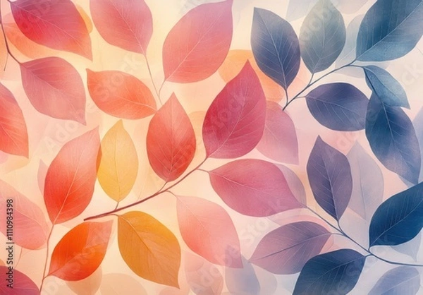 Fototapeta Aesthetic Background Featuring Translucent Leaves in Vivid Shades of Red, Orange, and Blue for Creative and Inspiring Visual Projects