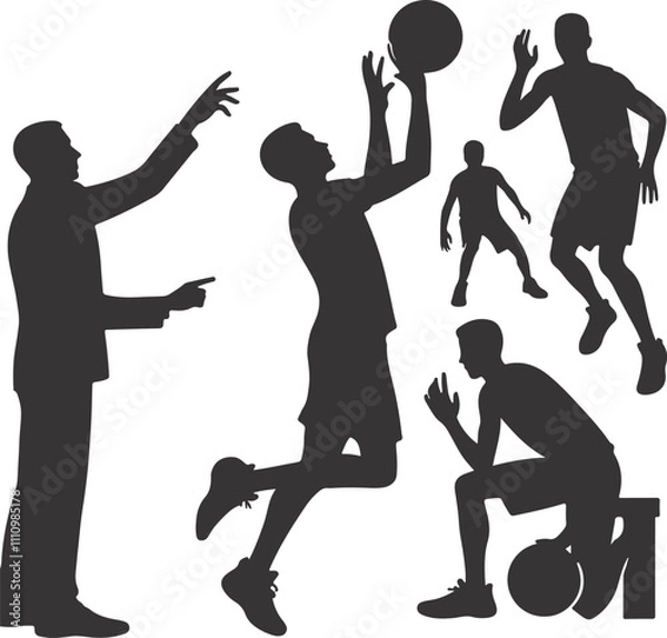 Fototapeta Man Playing Basketball Team Silhouette Vector icon with PNG Transparent Background