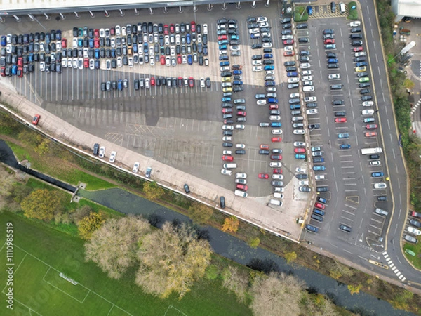 Fototapeta Aerial View of Birmingham Perry Barr Central City. Birmingham is a major city in England, West Midlands Region of United Kingdom. Drone's Camera Footage During Mostly Cloudy Day on November 4th, 2024