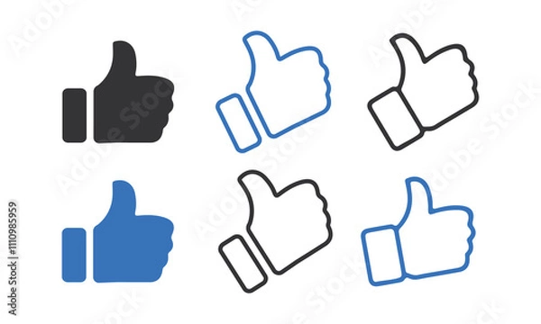 Fototapeta Thumb up icons collection. Thumbs up or like sign. Yes, good symbol. Flat style and outline - stock vector.