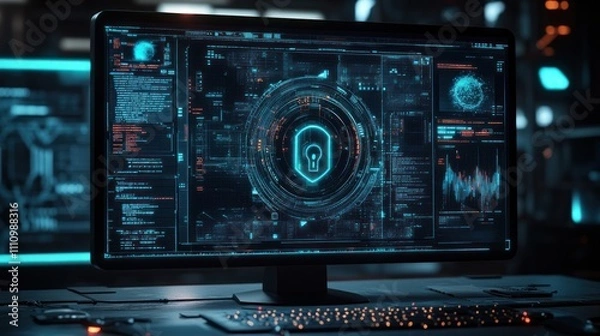 Fototapeta Cybersecurity System Interface: Digital Shield Protection