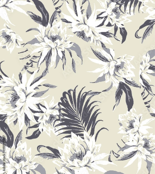 Fototapeta big flowers pattern,tropical floral, small flowers , flowers with leaves,upscale floral pattern.graphical textures floral,trendy colors pattern,flowers  background with leaves,vector illustration.