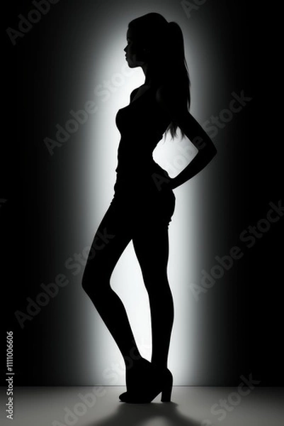 Fototapeta Minimalistic fashion silhouette  stylish pose with contrasting colors and text space