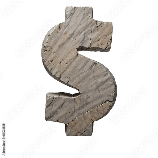 Obraz Carved Stone Symbol Dollar - Rustic 3D Alphabet Design