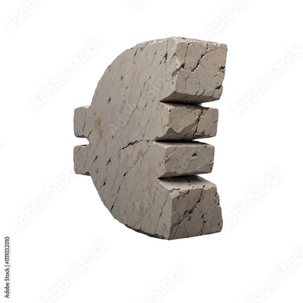 Obraz Carved Stone Symbol Euro - Rustic 3D Alphabet Design
