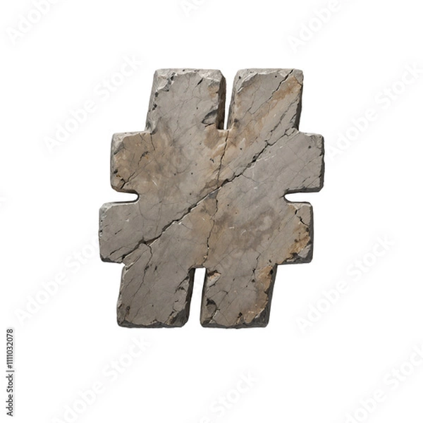 Obraz Carved Stone Symbol Hashtag - Rustic 3D Alphabet Design
