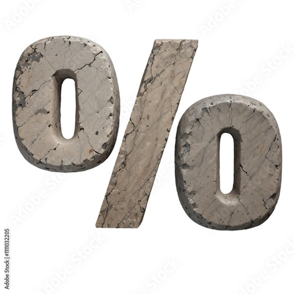 Obraz Carved Stone Symbol Percent - Rustic 3D Alphabet Design