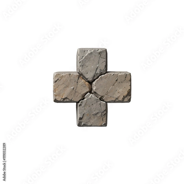 Obraz Carved Stone Symbol Plus - Rustic 3D Alphabet Design