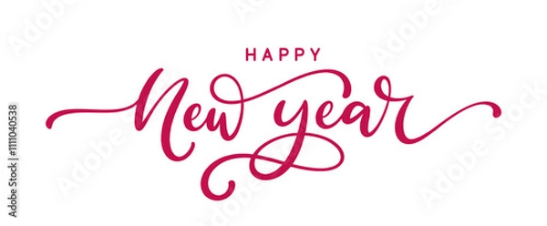 Obraz Happy New Year handwritten lettering design. Holiday calligraphy text for postcard, poster, banner design element. New Year 2025 handwritten lettering.