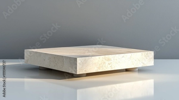 Fototapeta Minimalist Square Light Beige Wooden Coffee Table with Subtle Grain