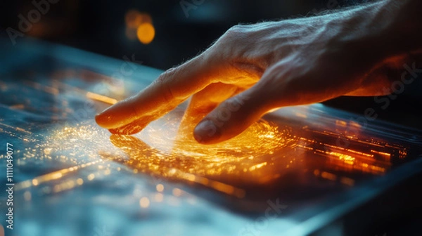 Obraz digital hand touch on abstract background. big data high security technology abstract background. furture innovation.