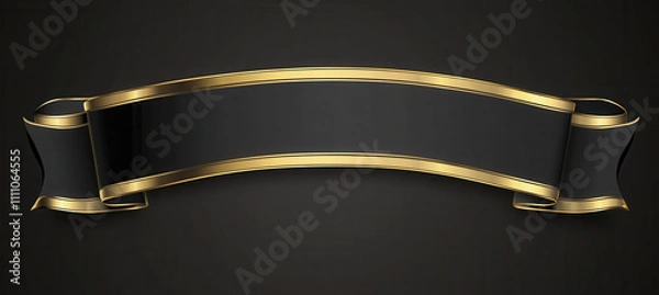 Fototapeta Elegant black ribbon banner with gold edge, perfect for invitations or announcements, adding touch of sophistication to any design