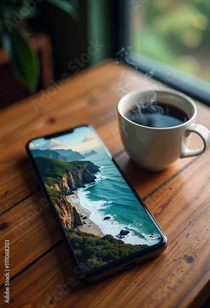 Obraz cup of tea on wooden table