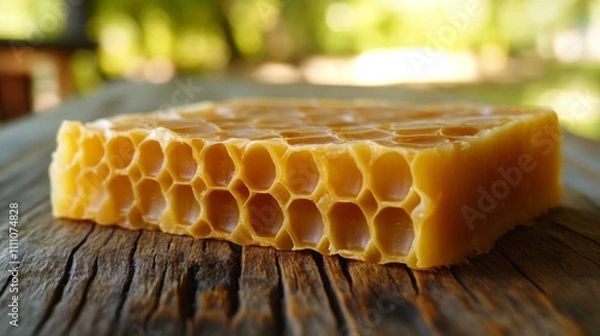 Fototapeta Close-up of Honeycomb on a Weathered Wooden Surface