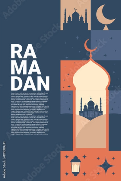 Fototapeta Ramadan Kareem. Islamic greeting card template with ramadan for wallpaper design. Mosaic vector illustration. Vector illustration.