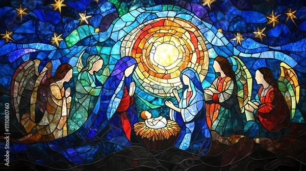Obraz Nativity Scene - Stained glass window