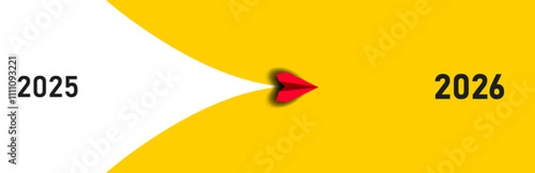 Fototapeta Red plane flying from 2024 to 2025. Change,strategy,success idea concepts.	