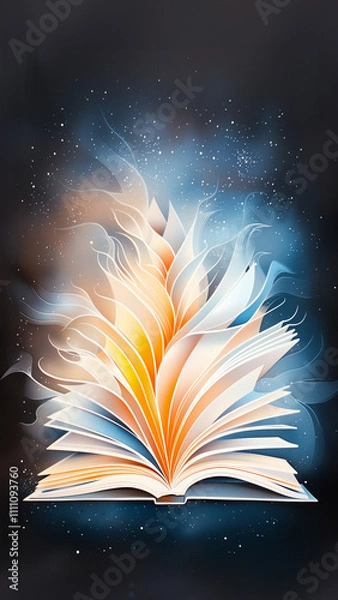 Obraz Picture an open book from which a vibrant flower is emerging gracefully, symbolizing the fusion of nature and literature, sparking creativity