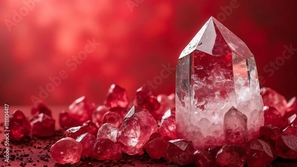 Fototapeta Red Quartz Crystal Cluster, Close-up Macro Shot