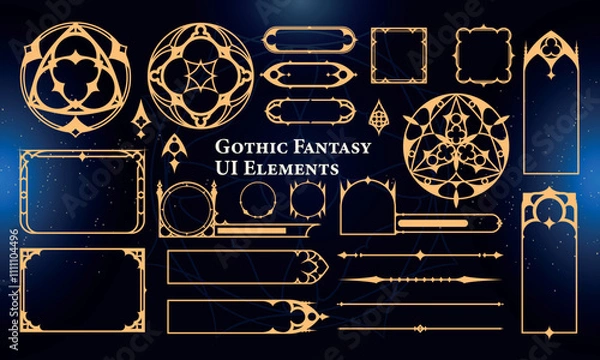 Fototapeta Set of Gothic Fantasy Elements for user interface, poster, video. Fantasy magic HUD. Template for rpg game interface. Vector Illustration EPS10