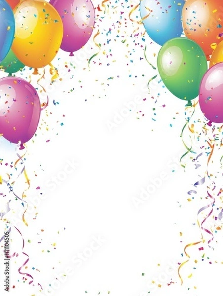 Fototapeta A cheerful arrangement of balloons, confetti, and ribbons offers a vibrant backdrop for party planning and celebration details. Generative AI