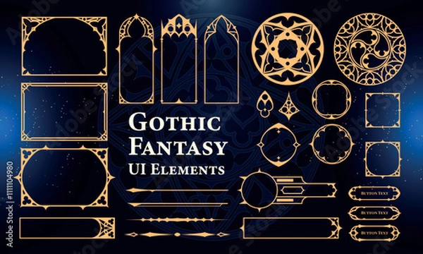 Fototapeta Set of Gothic Fantasy Elements for user interface, poster, video. Fantasy magic HUD. Template for rpg game interface. Vector Illustration EPS10