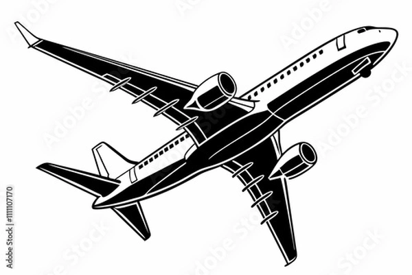 Obraz Airplane silhouette vector illustration on white background