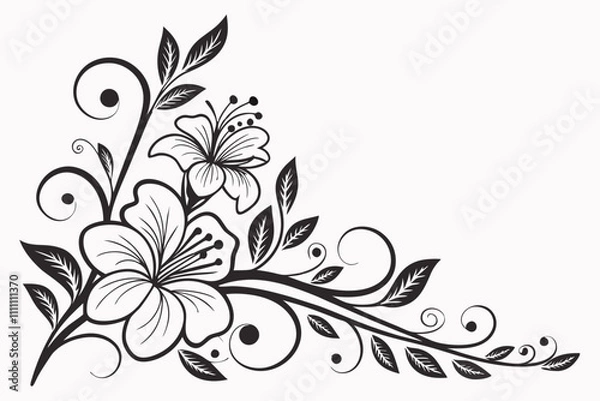 Obraz Floral corner border silhouette vector illustration