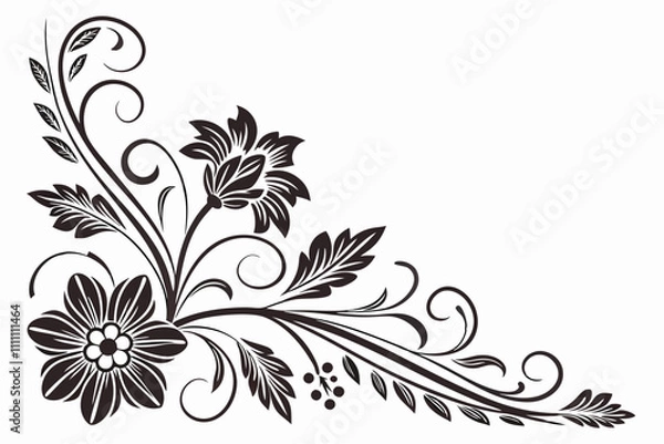 Obraz Floral corner border silhouette vector illustration