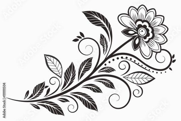 Obraz Floral corner border silhouette vector illustration