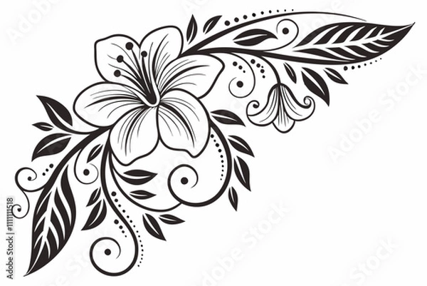Obraz Floral corner border silhouette vector illustration
