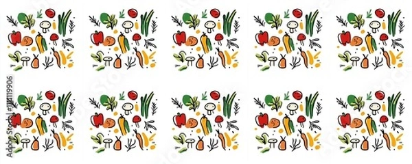 Fototapeta seamless pattern of Vibrant hand drawn vegetables red orange green healthy eating autumn harvest 