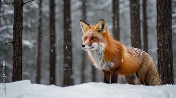 Obraz Bright orange fox in a snowy forest