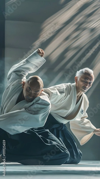 Fototapeta Captivating Display of Ueshiba Aikido Techniques in Martial Arts Practice Session