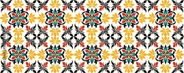 Fototapeta seamless pattern of Vibrant floral textile design red yellow bold graphic style festive celebration pattern