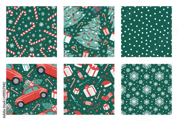 Fototapeta seamless pattern with christmas elements, endless background, repeating texture