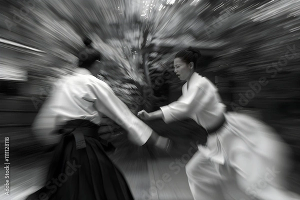 Fototapeta Captivating Display of Ueshiba Aikido Techniques in Martial Arts Practice Session