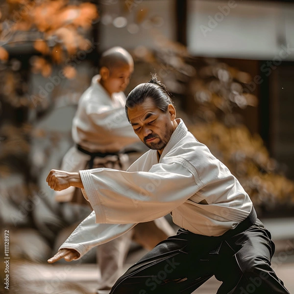 Fototapeta Captivating Display of Ueshiba Aikido Techniques in Martial Arts Practice Session