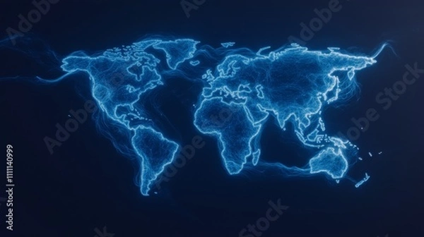 Fototapeta Glowing digital world map.  Global network concept. Futuristic technology.