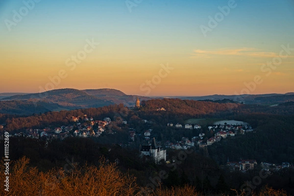 Obraz view over Eisenach and the fraternity monument in Thuringia