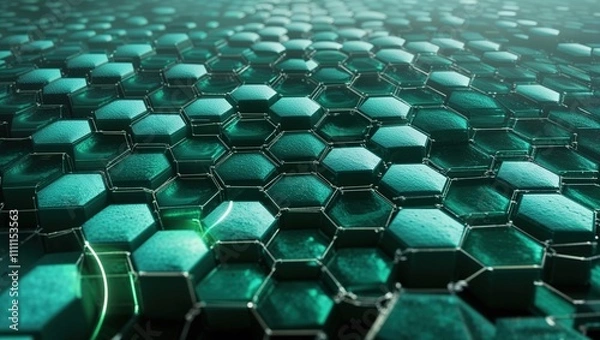 Fototapeta Teal Hexagon Pattern Background with Green Lines